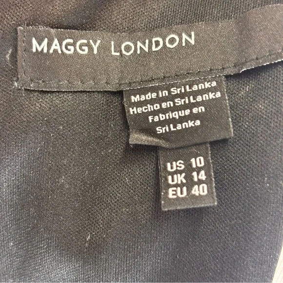 Maggy London Black Abstract Baroque Bodycon Midi Dress Mock Neck Cutout Sz10 NEW - Picture 8 of 16